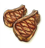 Grilled Ribeye Steak Illustration with Grill Marks and Golden Brown Crust photo