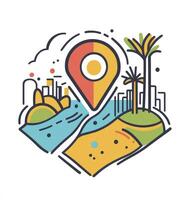 Map Pointer Above City Landscape Illustration for Navigation and Travel photo