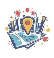 Navigating City Travel Map with Location Pin and Skyscraper Illustration photo