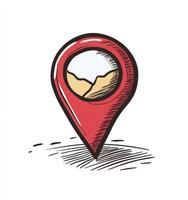 Finding Mountain Location Red Pin Icon with Sketch Drawing Style photo