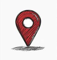 Drawing of Red Location Pin Pointing Position on a White Background photo