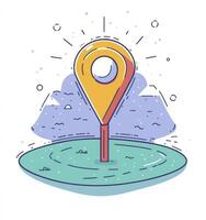 Finding Location Concept with Map Pointer Over Abstract Landscape Illustration photo