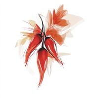 Illustrated Red Chili Peppers with Artistic Floral Accents on White Background photo