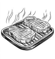 Grilling Steak Illustration with Smoke on Griddle for Culinary Projects photo
