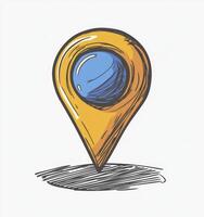 Illustrated Golden Location Pin Pointing Down with Shadow on White Background photo