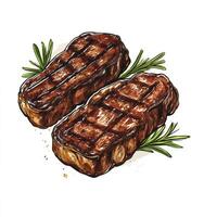 Delicious Grilled Steak Illustration with Rosemary Ready for Fine Dining photo