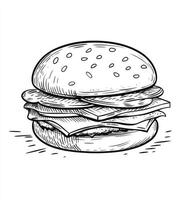Burger Illustration with Cheese Lettuce and Sesame Seeds on Bun photo