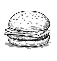 Drawing of a Burger with Cheese Lettuce and Sesame Seed Bun photo