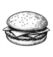 Drawing of a Delicious Burger with Cheese and Sesame Seeds photo