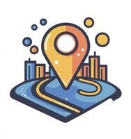 Finding Location on City Map with Navigation Pointer Icon Illustration photo
