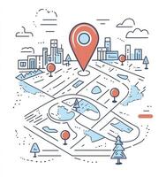 Finding Location with Map and Pointer in a City with Trees photo