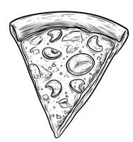 Pizza Slice with Mushrooms Line Art Illustration for Menu Design photo