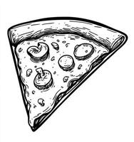 Pizza Slice Illustration with Mushroom Toppings in Black and White Style photo