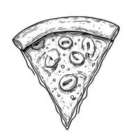 Pizza Slice Drawing with Mushrooms and Crust Sketch Style Illustration photo