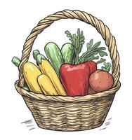 Basket Filled with Fresh Vegetables Farm Harvest Drawing Illustration photo