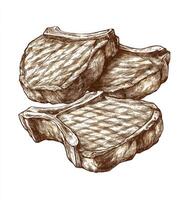 Drawing of Grilled Pork Chops with Bone-in and Cross Hatching photo