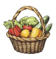 Basket Full of Fresh Vegetables Drawing Illustration for Healthy Eating photo