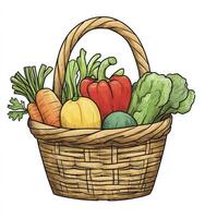 Vegetable Harvest in Basket Drawing with Carrots Pepper and Squash photo