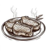 Grilled Steak Drawing on Plate with Steam Rising and Herb Garnish photo