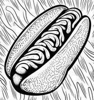 Drawn Hot Dog with Mustard Topping Isolated on Striped Background photo