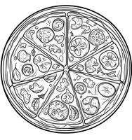 Pizza Drawing with Mushroom and Tomato Toppings Ready to Color in photo