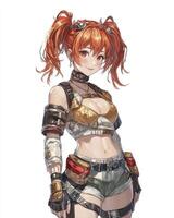 Anime Steampunk Girl Smiling with Pigtails and Detailed Outfit Illustration photo