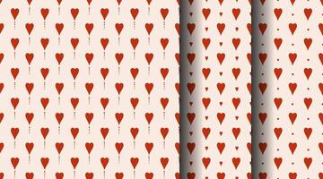 Set of seamless patterns with red hearts. Romantic minimalistic background with small cute hearts for fabric, textile, wrapping, Valentine's day, nursery. vector