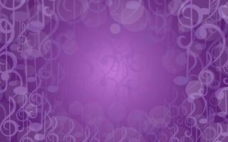 Purple music background with notes. Bokeh backdrop with falling and floating treble clefs, notes and space for text. Musical illustration for design, flyers, posters, awards, scrapbook, covers vector