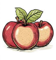 Delicious Red Apples Illustration with Detailed Line Work and Leaf Accents photo