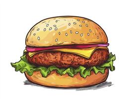 Delicious Hamburger with Fresh Ingredients Isolated on White Background photo