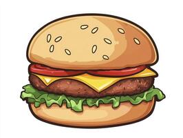 Cartoon Burger with Sesame Seeds Isolated on White Background Illustration photo