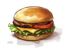 Delicious Burger Illustration with Lettuce, Cheese, Tomato, and Tasty Patty photo