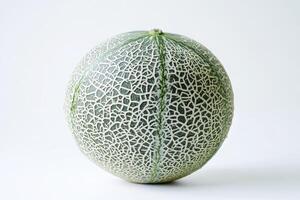 Cantaloupe Melon Close-up with Textured Skin on a Plain Background photo