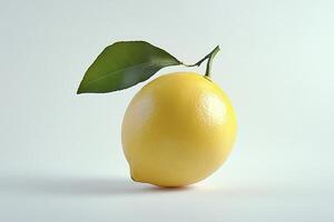Fresh Lemon with Leaf Still Life Against Neutral Background photo
