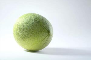 Close-up of a Fresh Green Melon on White Background Ready to Eat photo