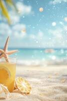 Refreshing Beach Drink with Starfish and Ocean View Summer Getaway photo