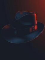 Stylish Fedora Hat Still Life on Dark Background with Red Accent photo
