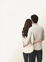 Couple Embracing Looking Forward Together in Minimalist Illustration Style photo