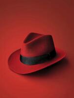 Stylish Red Fedora Hat with Black Band on Matching Red Background photo