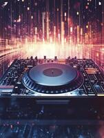 Dj Music Controller with Vibrant Lights Background Perfect for Nightlife Scene photo