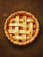 Apple Pie with Lattice Crust Baked Golden on a Brown Table photo