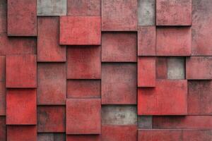 Red Textured Cubes Geometric Background with Stone Like Surface Decoration photo