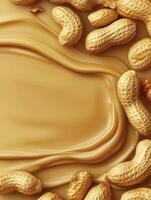 Peanuts and Creamy Peanut Butter Background for Food Product Presentation photo
