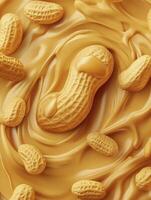 Peanuts in Swirls of Peanut Butter Creamy Texture Food Background photo