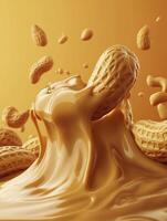 Peanut Butter Splashing Around Peanuts Food Photography for Product Advertisement photo