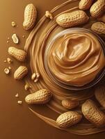 Creamy Peanut Butter in Jar with Whole Peanuts and Delicious Swirl photo