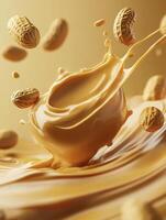 Peanut Butter Splash with Whole Peanuts in Motion - Food Photography photo