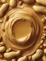 Creamy Peanut Butter Swirl with Whole and Halved Nuts Close-up View photo