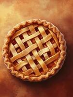 Delicious Homemade Fruit Pie with Lattice Crust on Rustic Background photo