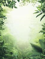 Lush Green Jungle Canopy Background with Tropical Plants and Light photo